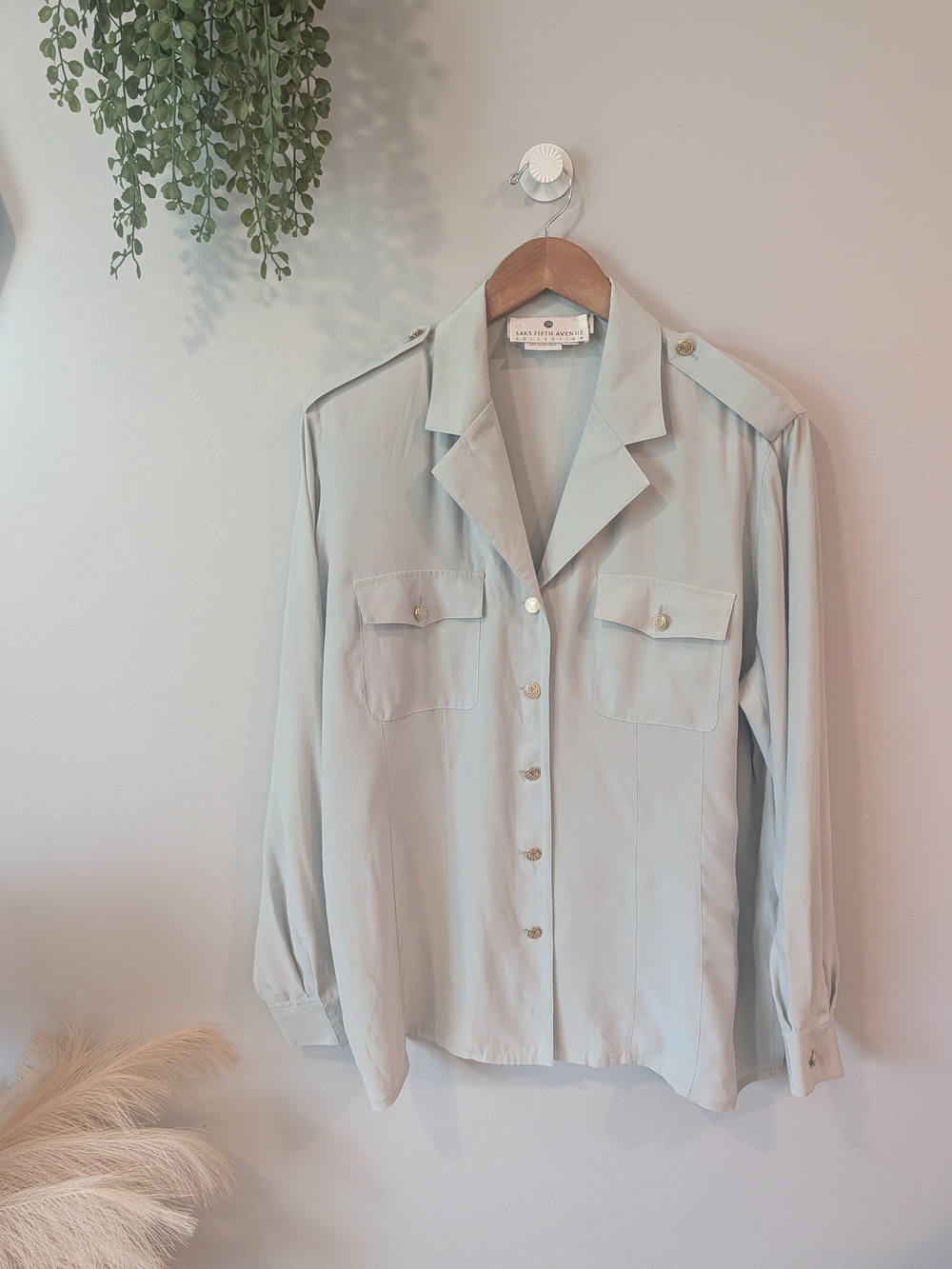 Vintage Silk Starington Light Blue Button-Front Women's Shirt Jacket Sz 16